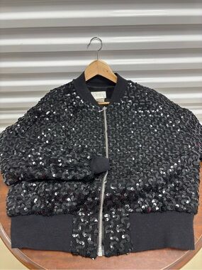 Black Sequin Bomber Jacket